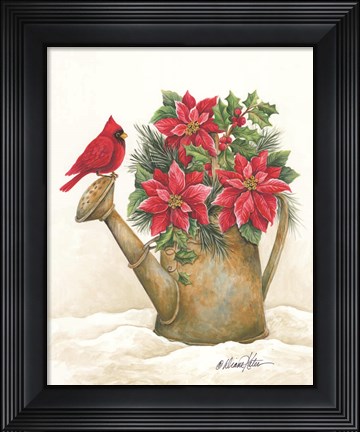Framed Christmas Lodge Watering Can Print
