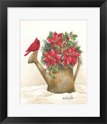 Framed Christmas Lodge Watering Can Print