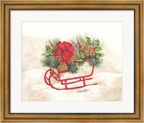 Framed Christmas Lodge Sleigh Print