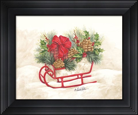 Framed Christmas Lodge Sleigh Print