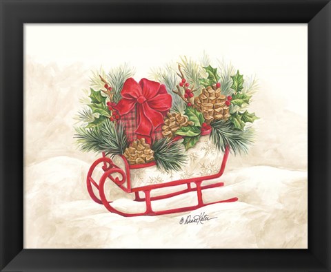 Framed Christmas Lodge Sleigh Print