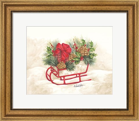 Framed Christmas Lodge Sleigh Print