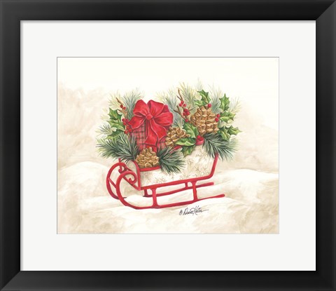 Framed Christmas Lodge Sleigh Print