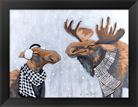 Framed Winter Moose Kisses Print