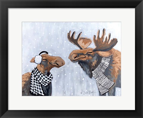 Framed Winter Moose Kisses Print