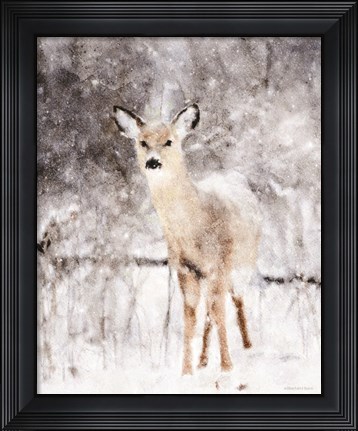 Framed Deer in Winter Forest Print