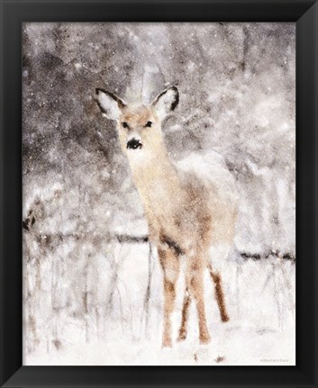 Framed Deer in Winter Forest Print