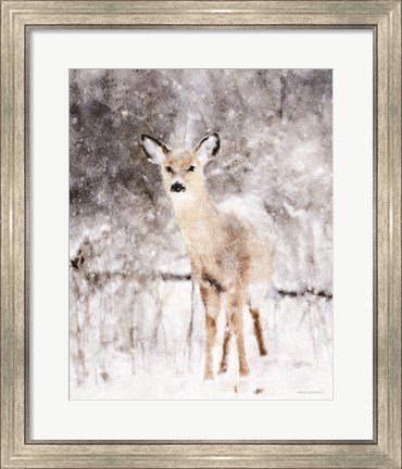 Framed Deer in Winter Forest Print