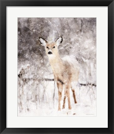 Framed Deer in Winter Forest Print