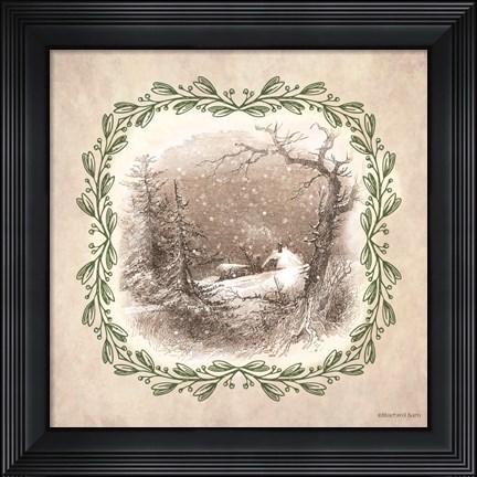 Framed Winter Scene Engraving Print