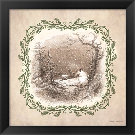 Framed Winter Scene Engraving Print