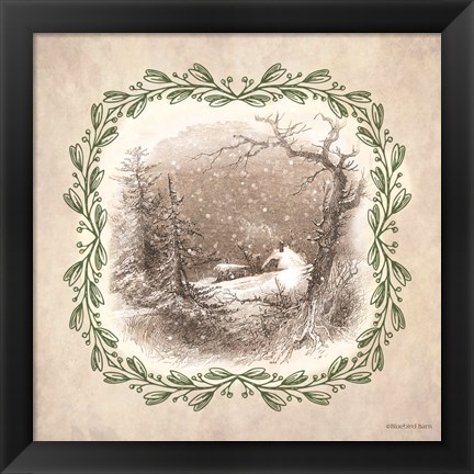 Framed Winter Scene Engraving Print