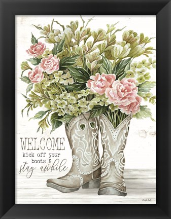 Framed Welcome Kick Off Your Boots Print