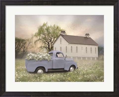 Framed Blue Ford at Barn Print