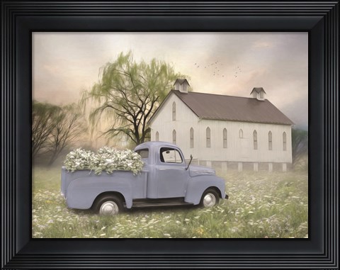 Framed Blue Ford at Barn Print