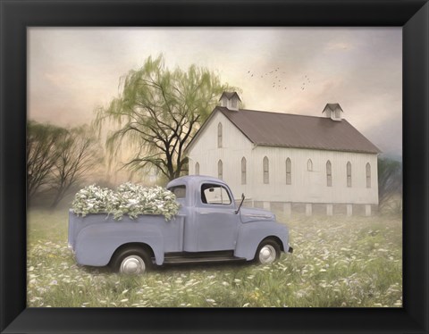 Framed Blue Ford at Barn Print