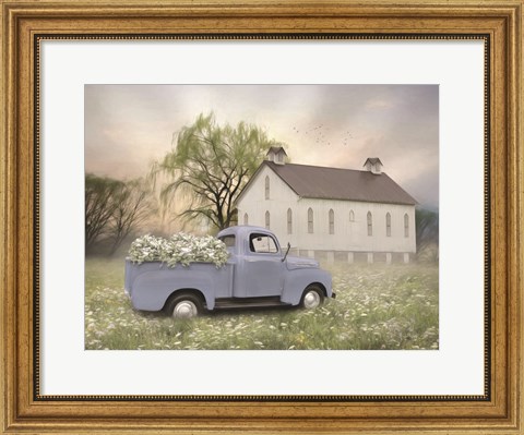 Framed Blue Ford at Barn Print