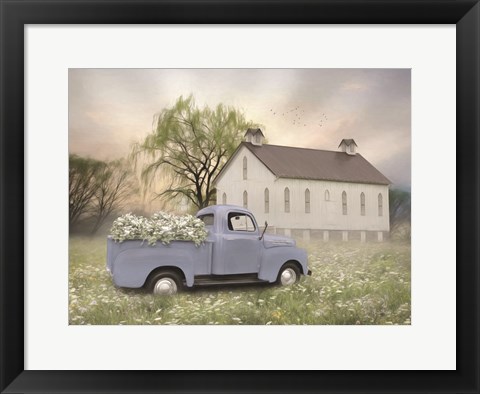 Framed Blue Ford at Barn Print