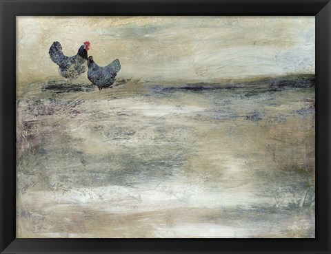 Framed Rooster Duet Print