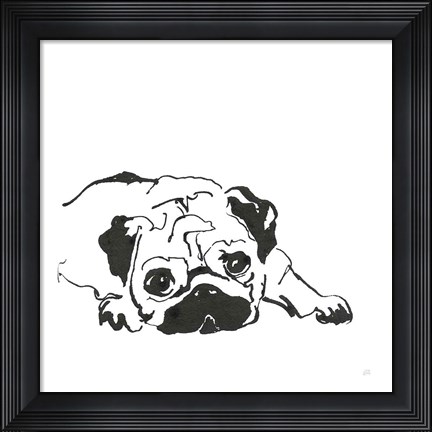 Framed Line Dog Pug II Print