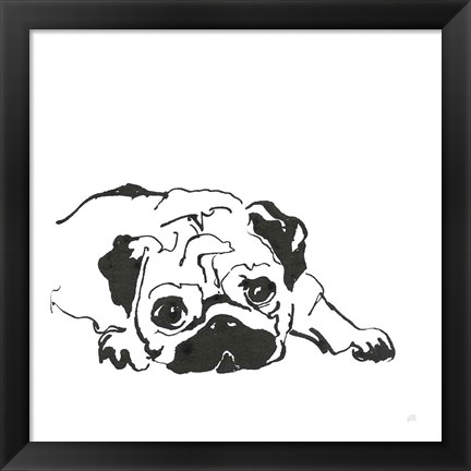 Framed Line Dog Pug II Print