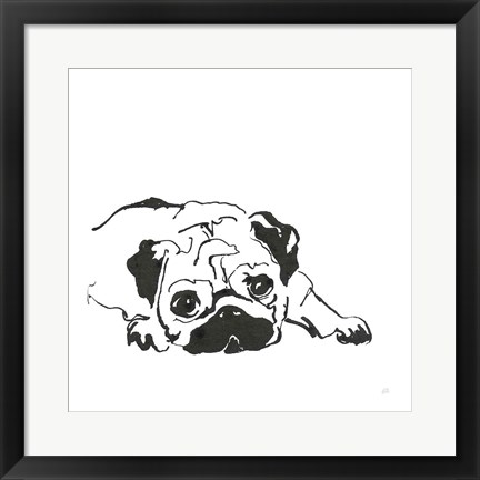 Framed Line Dog Pug II Print