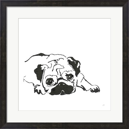Framed Line Dog Pug II Print