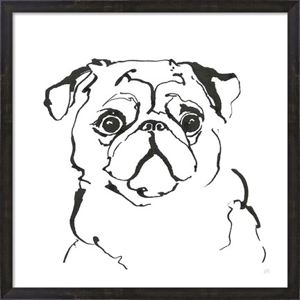 Framed Line Dog Pug I Print