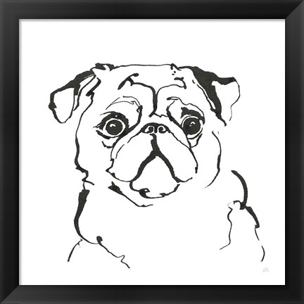 Framed Line Dog Pug I Print