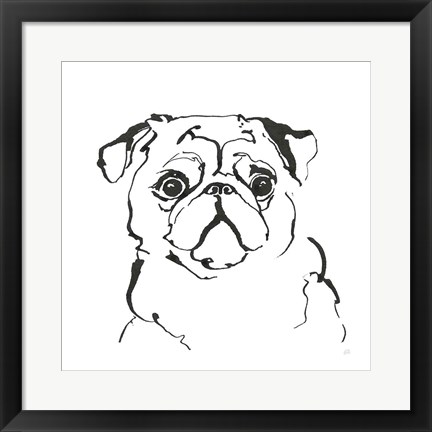 Framed Line Dog Pug I Print