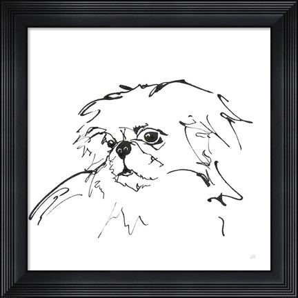 Framed Line Dog Pekingese Print