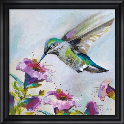 Framed Hummingbird II Florals Print