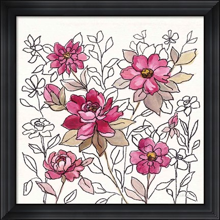 Framed Magenta Flower Lace I Print