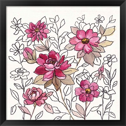 Framed Magenta Flower Lace I Print