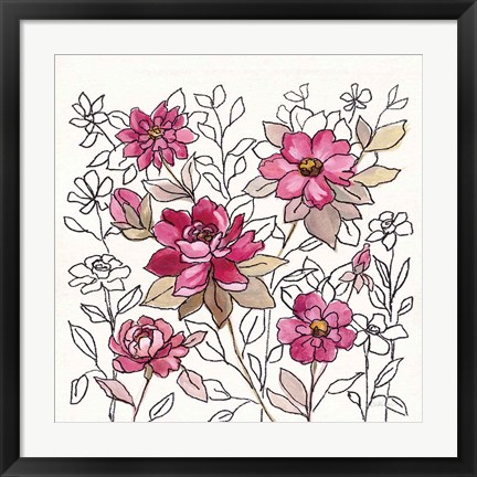 Framed Magenta Flower Lace I Print