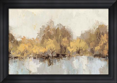 Framed Autumn River Reflection Gold Print