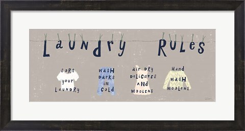 Framed Laundry Rules I Gray Print