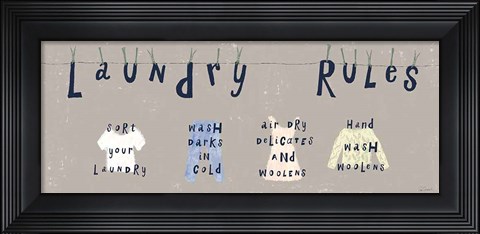 Framed Laundry Rules I Gray Print