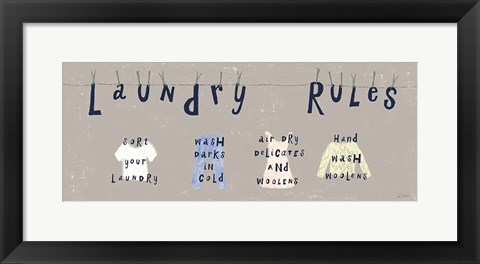 Framed Laundry Rules I Gray Print