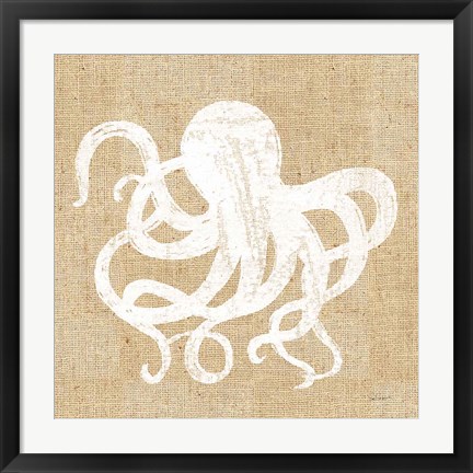 Framed Driftwood Coast IV White Burlap Print