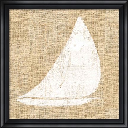 Framed Driftwood Coast I White Burlap Print