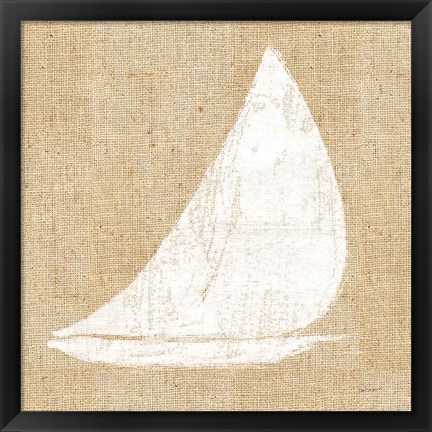 Framed Driftwood Coast I White Burlap Print