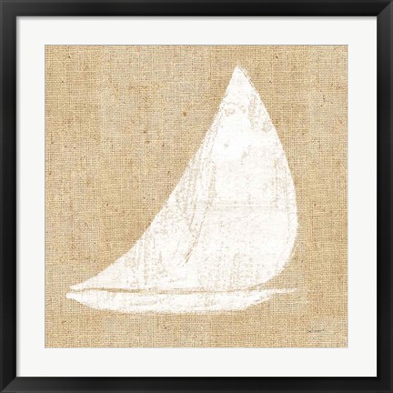 Framed Driftwood Coast I White Burlap Print