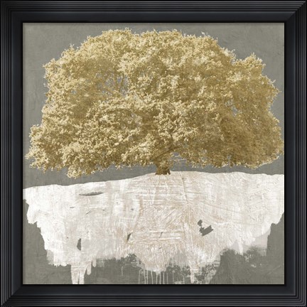 Framed Golden Tree on Grey Print