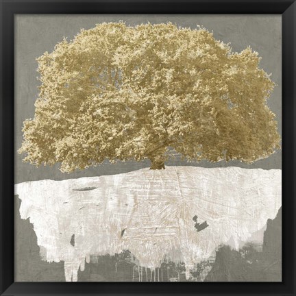 Framed Golden Tree on Grey Print