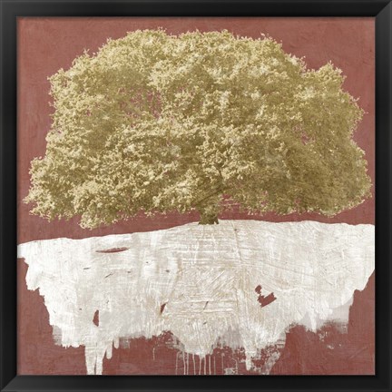 Framed Golden Tree on Red Print