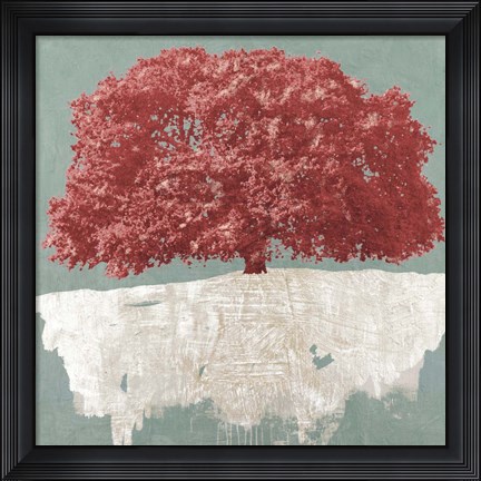 Framed Red Tree on Aqua Print