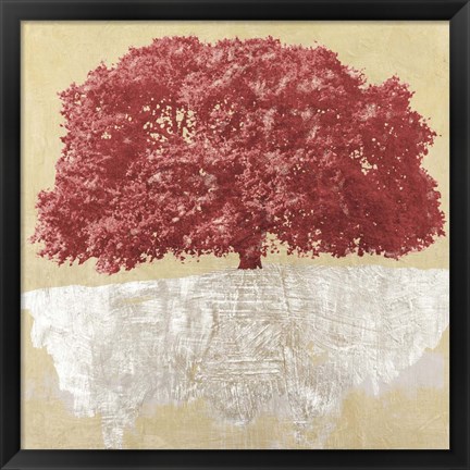 Framed Red Tree on Gold Print