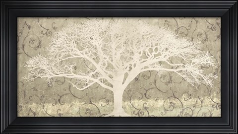 Framed Tree on a Grey Brocade Print