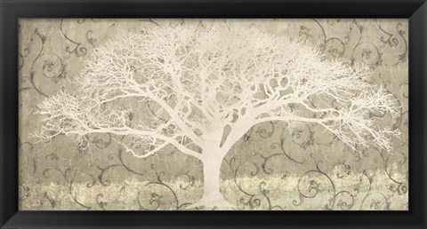 Framed Tree on a Grey Brocade Print